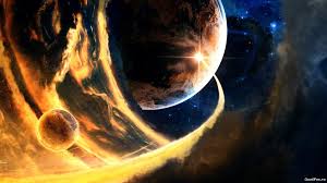 image de synthèse représentant une planète et un météore en fusion en collision avec elle dans le